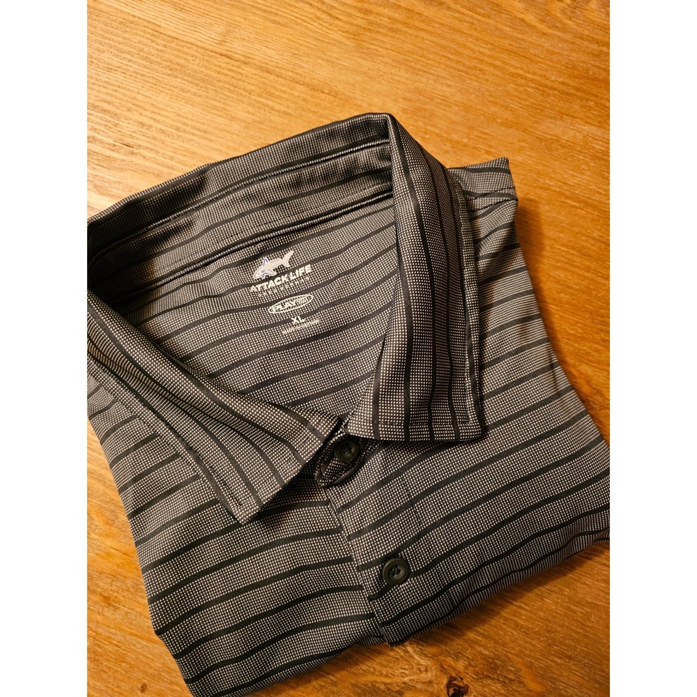 Attack Life Greg Norman Mens XL Gray Striped Play Dry Long Sleeve Polo Shirt